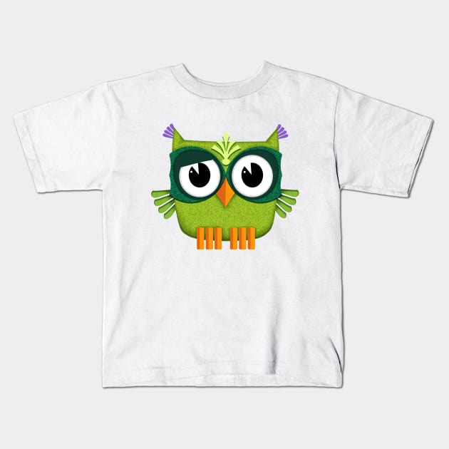 Cute Green Owl Kids T-Shirt by BessoChicca